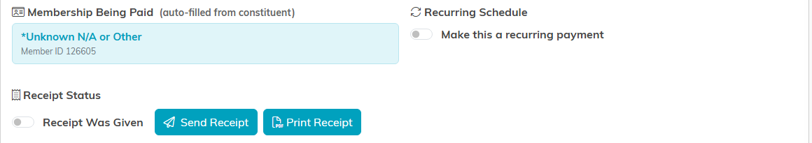 The Recurring Schedule switch and the Receipt Status controls