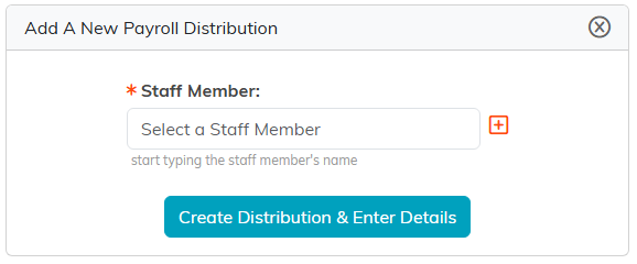 The Add A New Payroll Distribution card with a staff member picker