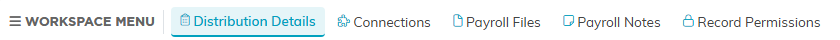 The five tabs across the payroll distribution workspace