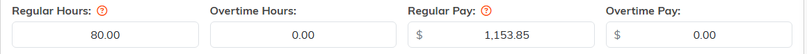 The Regular Hours, Overtime Hours, Regular Pay and Overtime Pay fields