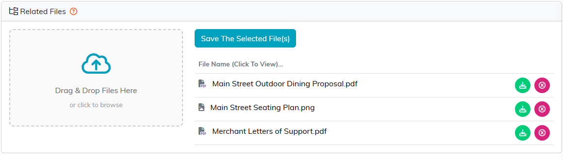 The Petition Files tab with three files listed and the drag and drop box