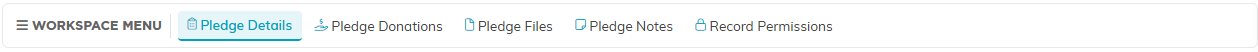 The five tabs across the top of the Pledge Workspace