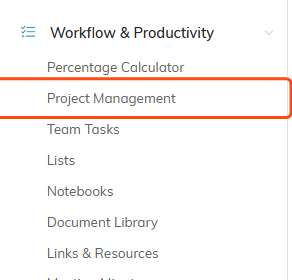 The Workflow and Productivity menu with Project Management highlighted