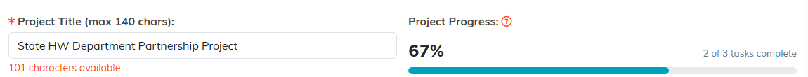 The Project Title field with its character counter and the progress meter