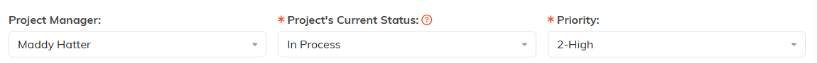The Project Manager, current status and priority fields