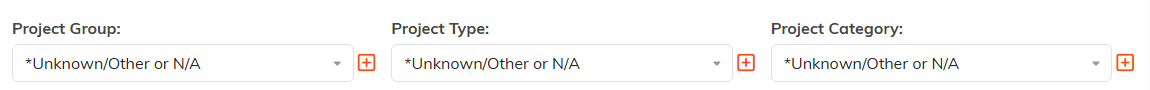 The project group, type and category fields
