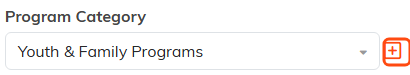 The Program Category field on Program Details with the orange plus icon beside it