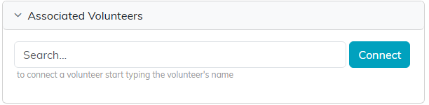 The Associated Volunteers panel with a search box and a Connect button