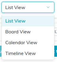 The view dropdown open, listing List View, Board View, Calendar View and Timeline View