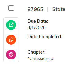 The three action icons on a project card, green open, orange copy and pink delete