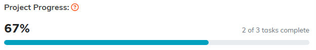The Project Progress meter reading 67 percent with 2 of 3 tasks complete
