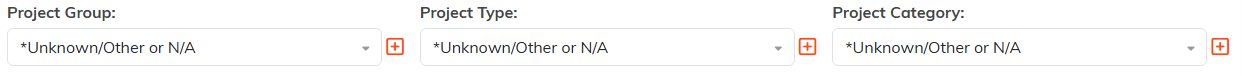 The Project Group, Project Type and Project Category dropdowns on Project Details