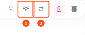 The icons in a task's title bar, with the two conversion icons numbered 1 and 2