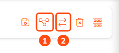 The icons in a task's title bar, with the two conversion icons numbered 1 and 2