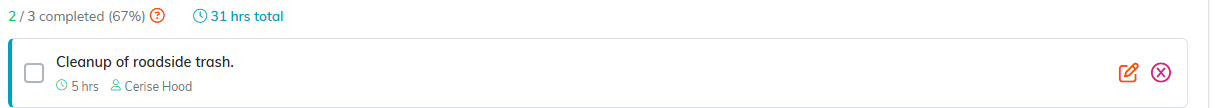 A project task row showing its hours and the person it is assigned to