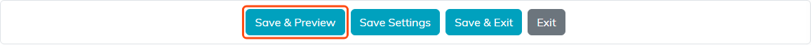 The Save and Preview button outlined in orange at the bottom of a public form design page, beside Save Settings, Save and Exit and Exit