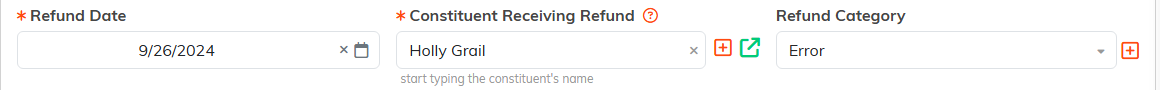 The Refund Date, Constituent Receiving Refund and Refund Category fields