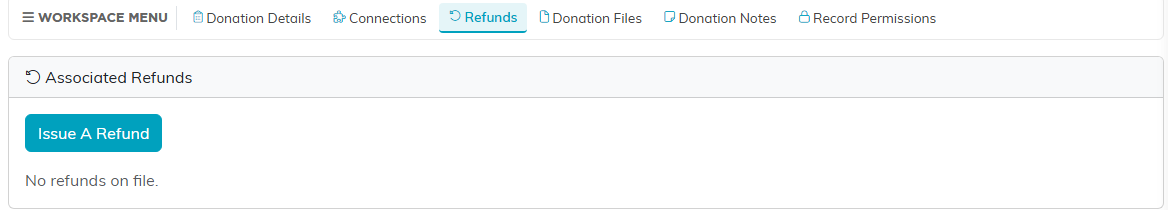 A donation's own Refunds tab with the Issue A Refund button