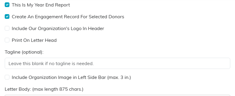 The top of the Format Thank You Letter window with its options