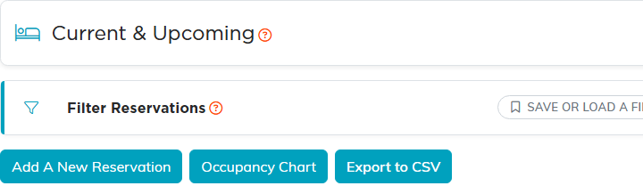 The Reservations list with the Occupancy Chart button between Add A New Reservation and Export to CSV