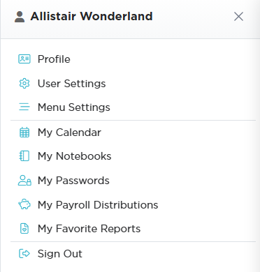The personal menu at the top right with My Passwords in the list