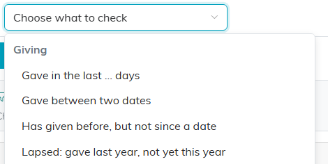 The Choose what to check list open, starting with the Giving conditions