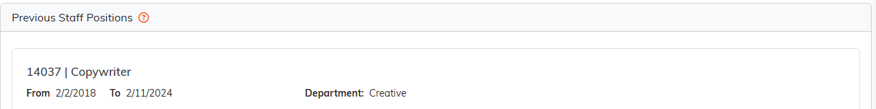 The Previous Staff Positions page showing a position with its from and to dates