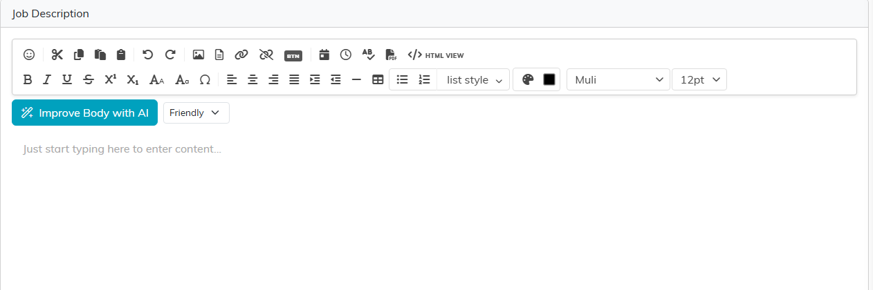 The Job Description page with its editor