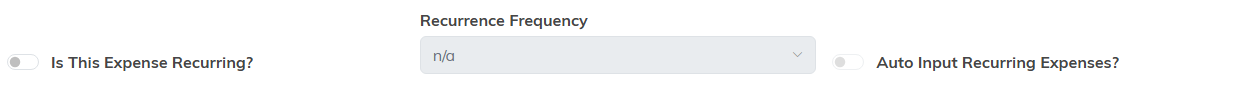 The Is This Expense Recurring switch with the greyed out Recurrence Frequency and Auto Input Recurring Expenses fields