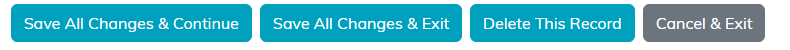 The Save All Changes and Continue, Save All Changes and Exit, Delete This Record and Cancel and Exit buttons