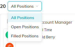 The status dropdown open, showing All Positions, Open Positions and Filled Positions