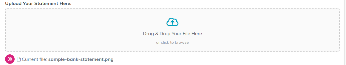 The upload box with the current file listed below it