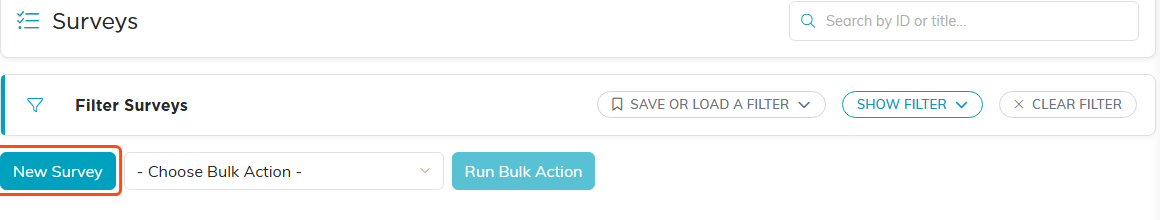 The survey list page with the New Survey button highlighted