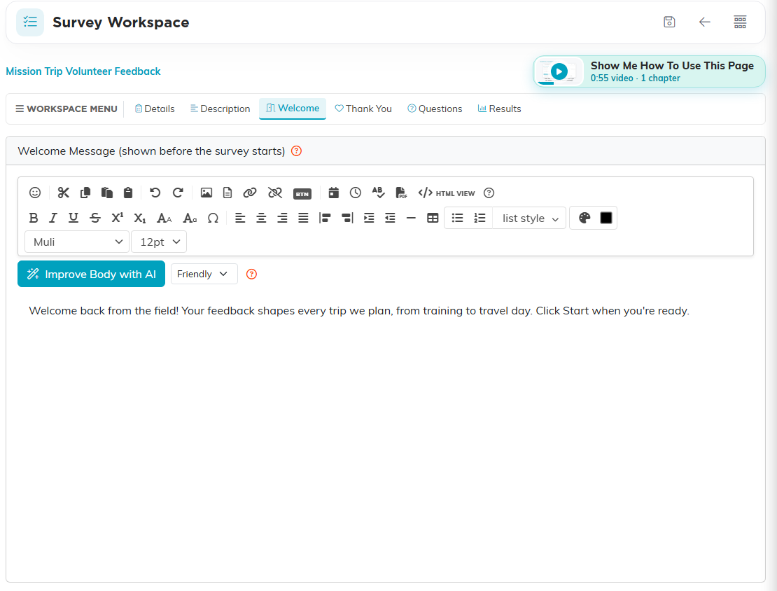 The Welcome tab with the editor and the welcome message