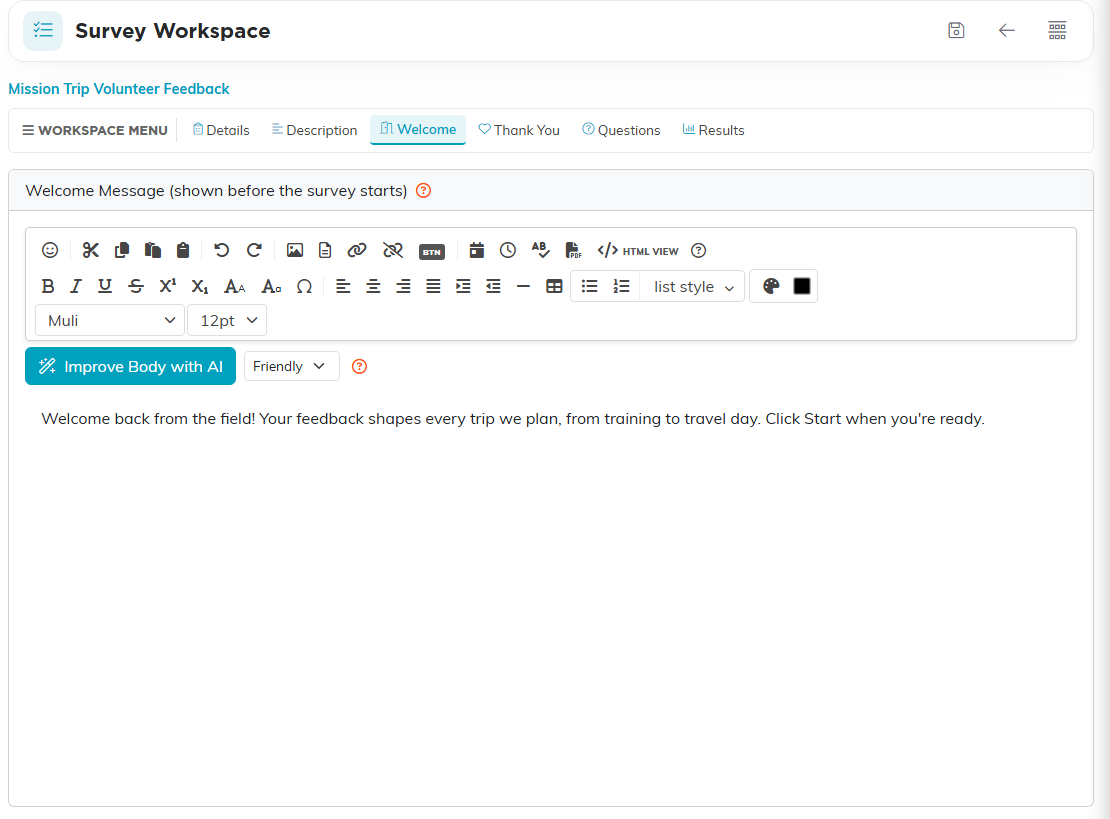 The Welcome tab with the editor and the welcome message