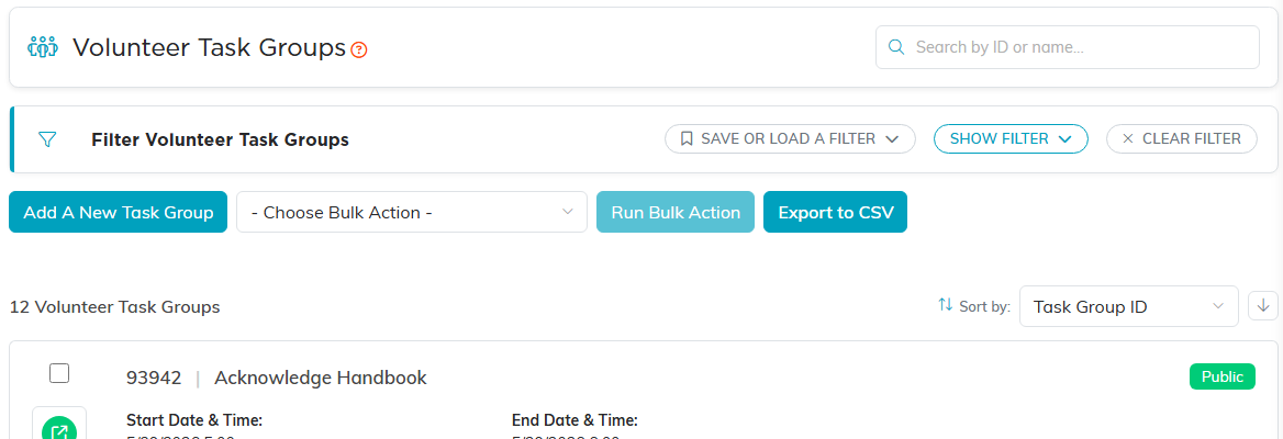 The Volunteer Task Groups list