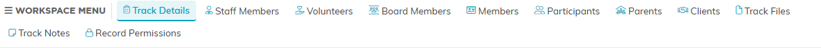 The Training Track Workspace menu listing the attendee pages plus Track Files, Track Notes and Record Permissions