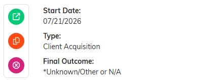 A campaign row showing the green open icon with the copy and delete icons beneath it