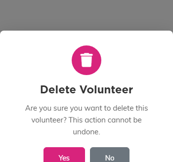 The Delete Volunteer confirmation window
