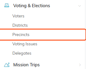 The Voting and Elections menu expanded with Precincts outlined