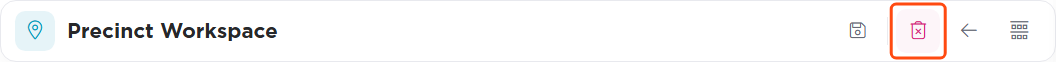 The Precinct Workspace title bar with the trash icon outlined