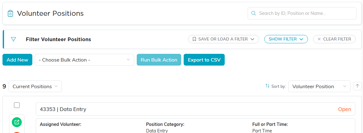 The Volunteer Positions list
