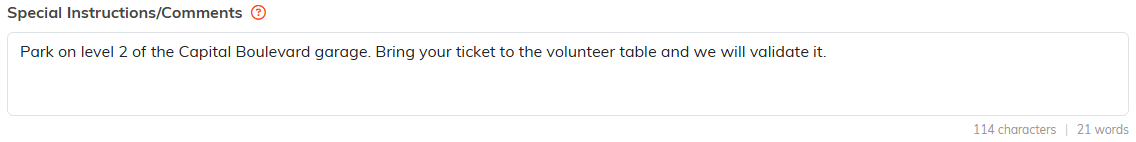 The Special Instructions and Comments field
