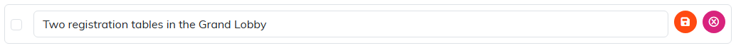 A checklist item row with its save icon and its pink delete icon