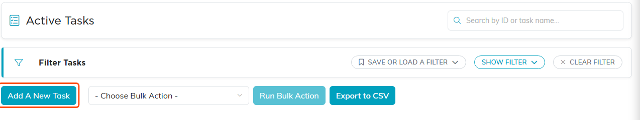 Top of the Active Tasks list with the Add A New Task button outlined