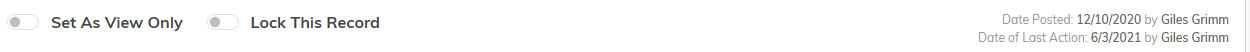 Set As View Only and Lock This Record switches at the top of Task Details